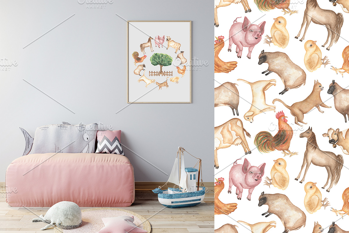 Watercolor Farm life, an Animal Illustration by MayaNavits (Photo 9 of 10)