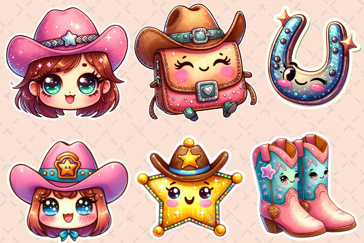 Kawaii Cowgirl Sticker Clipart, an Illustration by Designworld (Photo 3 of 6)