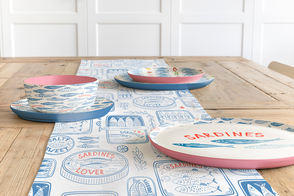 Mediterranean food Sardine patterns, a Pattern Graphic by Tani Kuzminka (Photo 15 of 25)