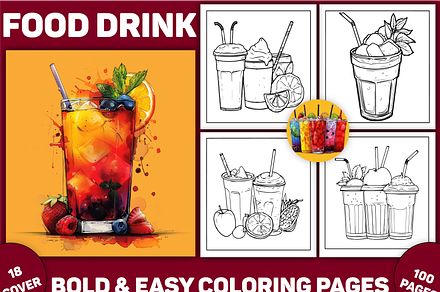 100 Bold & Easy Food Drink Coloring