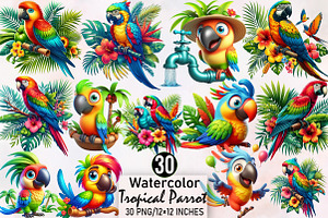 Watercolor Tropical Parrot Clipart, an Illustration by SVGArt
