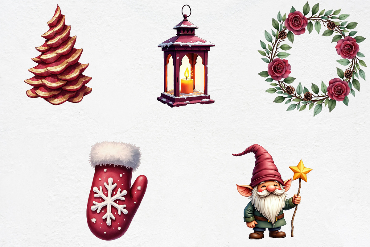 Watercolor Burgundy Christmas Clipar, an Illustration by CrexoraLab (Photo 4 of 5)
