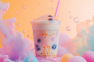 Boba milk tea in a clear plastic cup, a Photo by Pavel_design