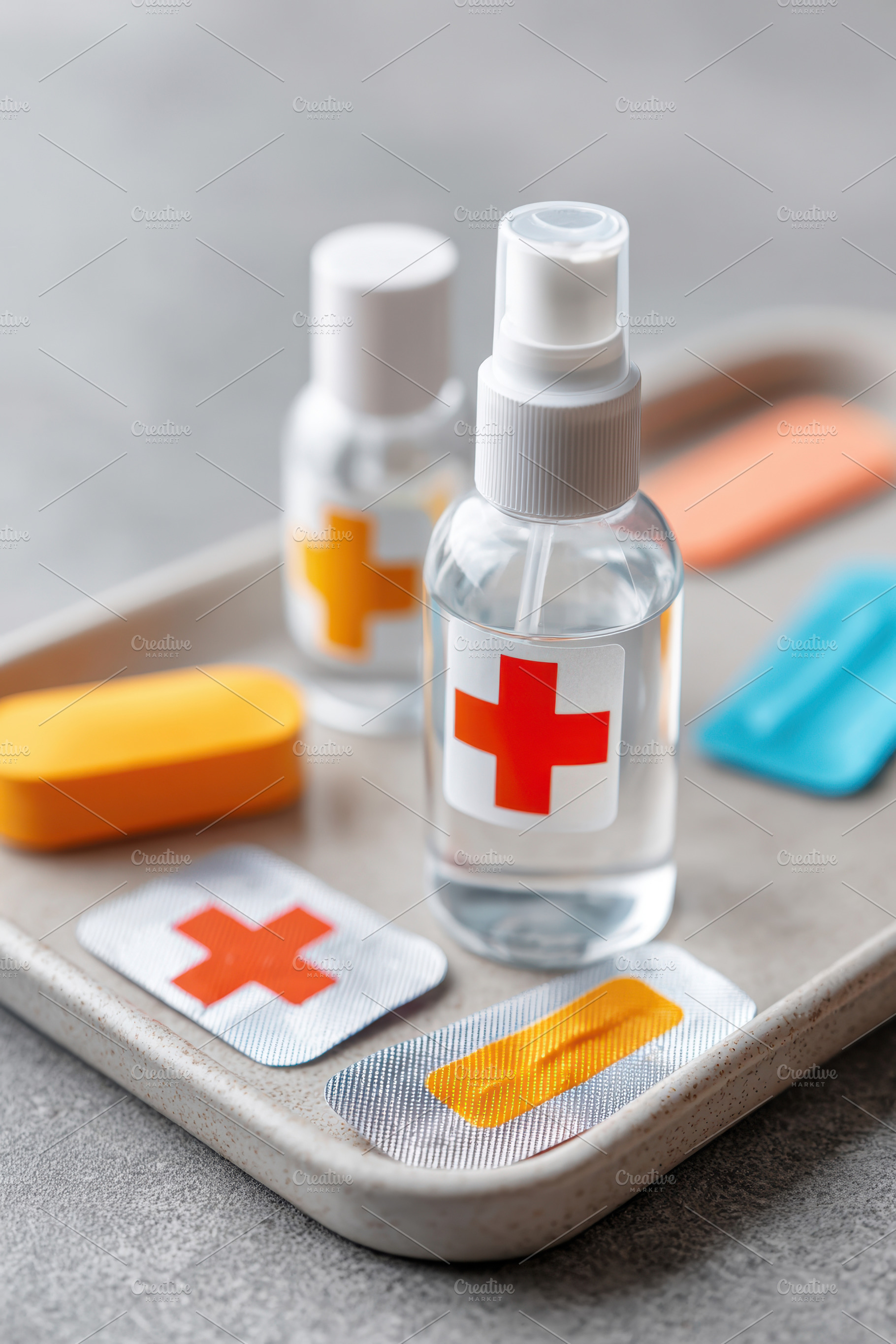 First aid supplies on a tray, a Health & Medical Photo by AlyaAnd