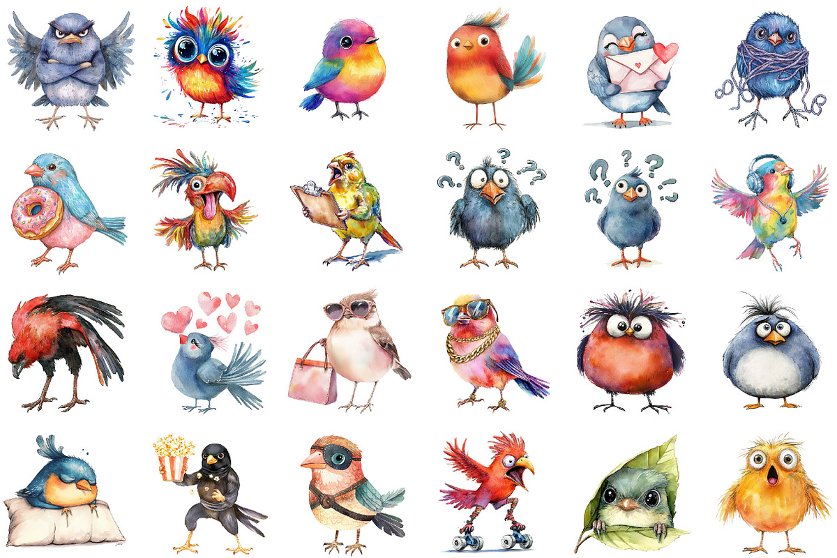 Funny Bird Clipart Bundle Funny Bird, an Illustration by Sublimation Artist (Photo 2 of 6)