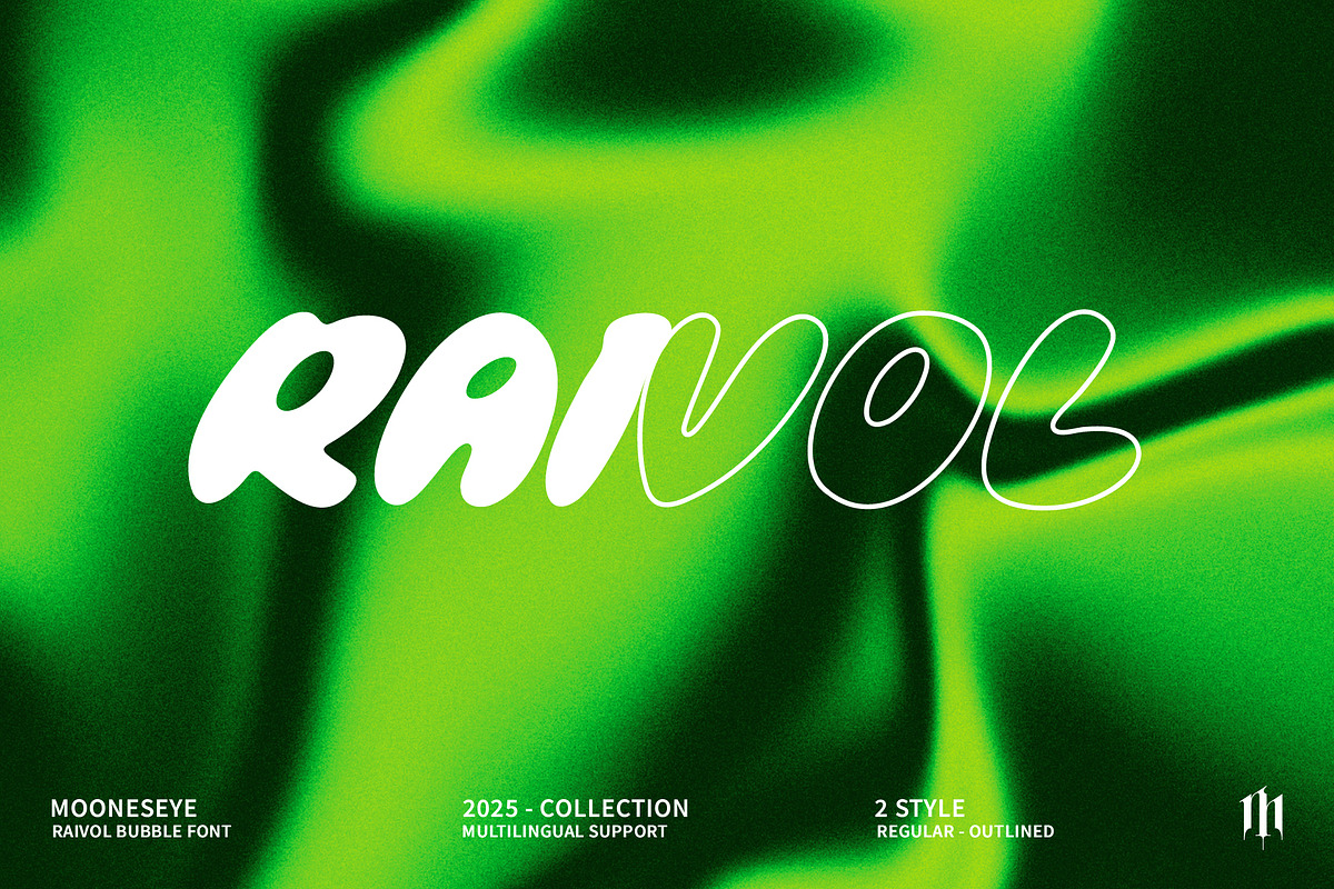 Raivol - Bubble Display Font, a Sans Serif Font by MooneseyeType (Photo 1 of 10)