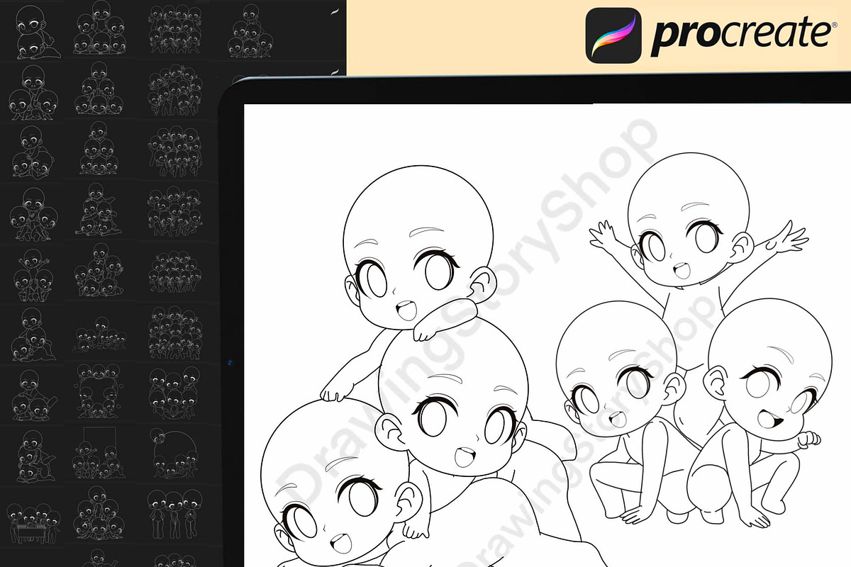 50 Procreate Chibi Base Group Stamps, a Brush Add-On by DrawingStoryShop (Photo 4 of 7)