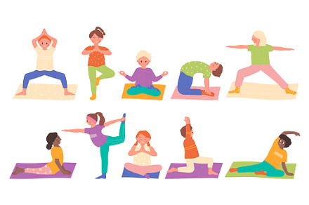 Yoga poses of cute kids set, an Object Illustration by Flashvector