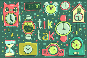 Tik tak. Vector clock illustrations.