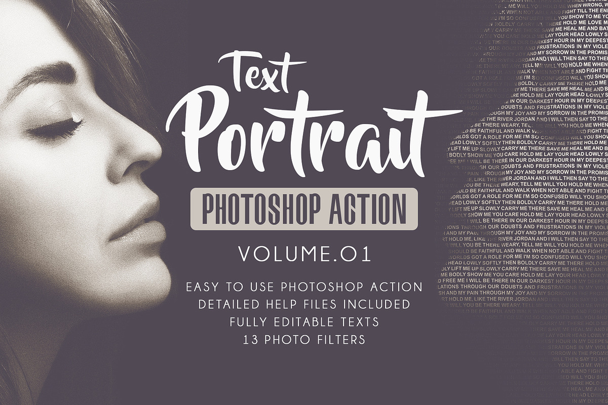 Text Portrait Photoshop Actions, an Action Add-On by Marvel (Photo 1 of 5)