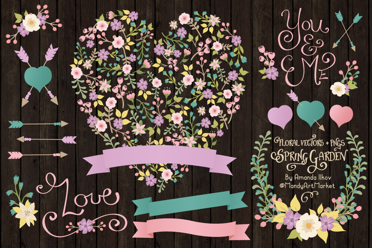 Garden Party Floral Heart & Banners, an Illustration by Amanda Ilkov (Photo 2 of 4)