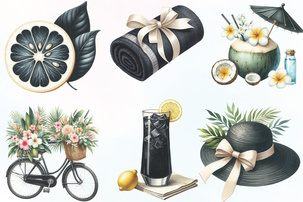 Ivory and Black Hello Summer Clipart, an Illustration by CraftArtStudio (Photo 2 of 6)