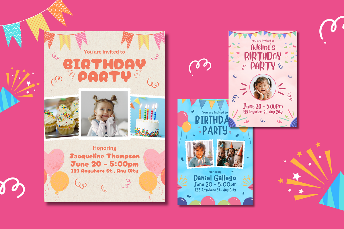 Kids Birthday Party Invitations, a Templates & Theme by TemplateCastleStore (Photo 2 of 9)