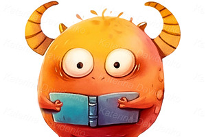 Cartoon Monsters With Books Stickers