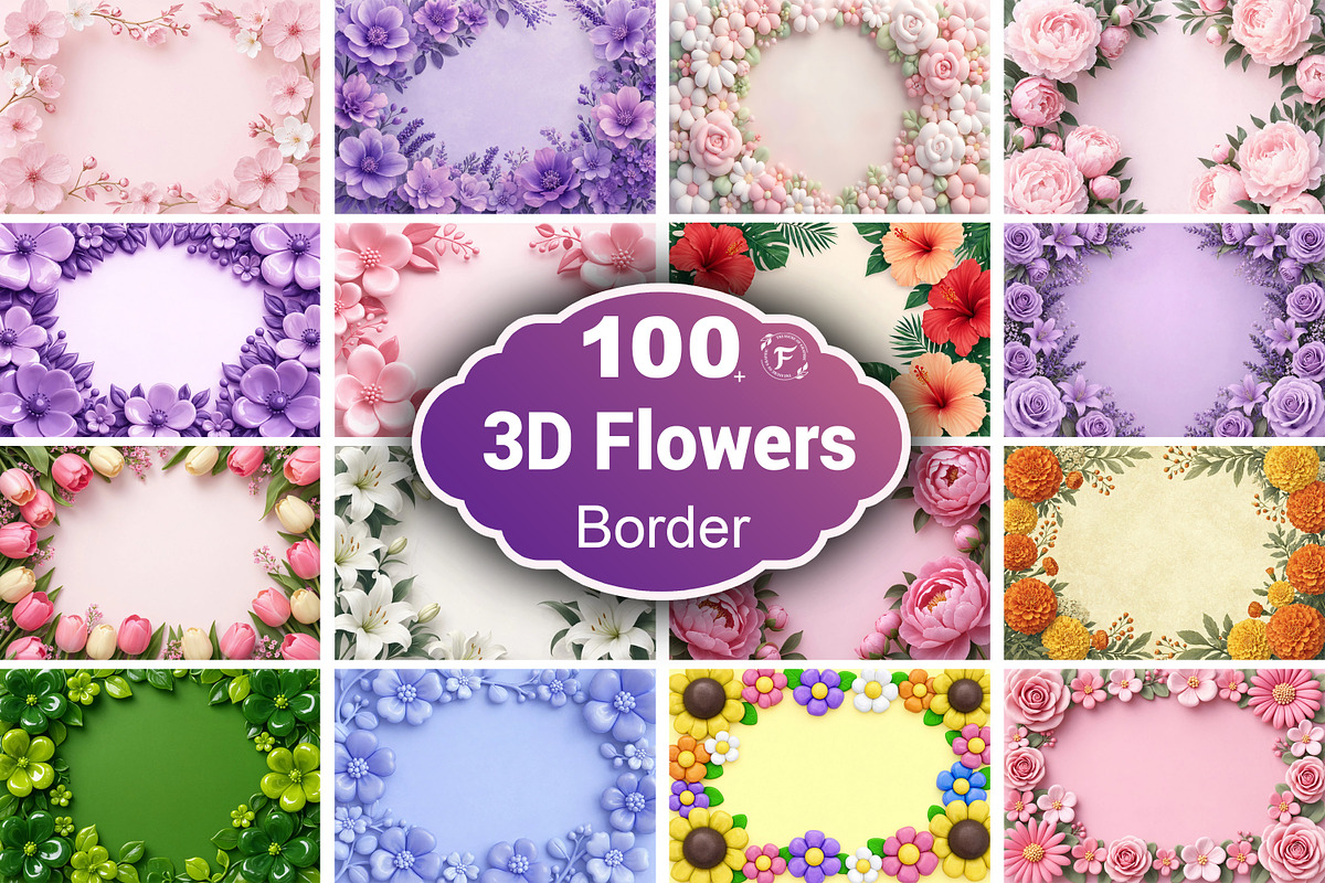 3D Flowers Border Background, a Background Graphic by Forhadx5 (Photo 1 of 9)