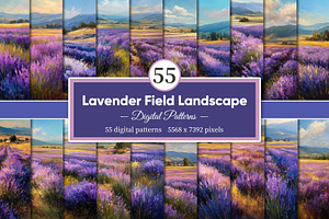 Lavender Field Landscape Artwork, a Decorative Illustration by Housui Patterns