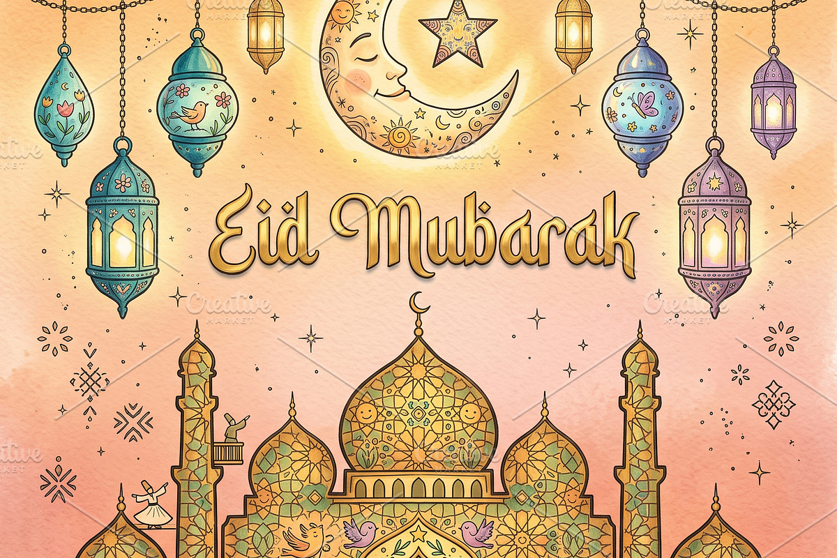 Watercolor Eid Mubarak Illustration, a Holiday Photo by microtasker (Photo 2 of 2)