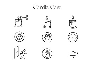 Candle icons and candle care tools