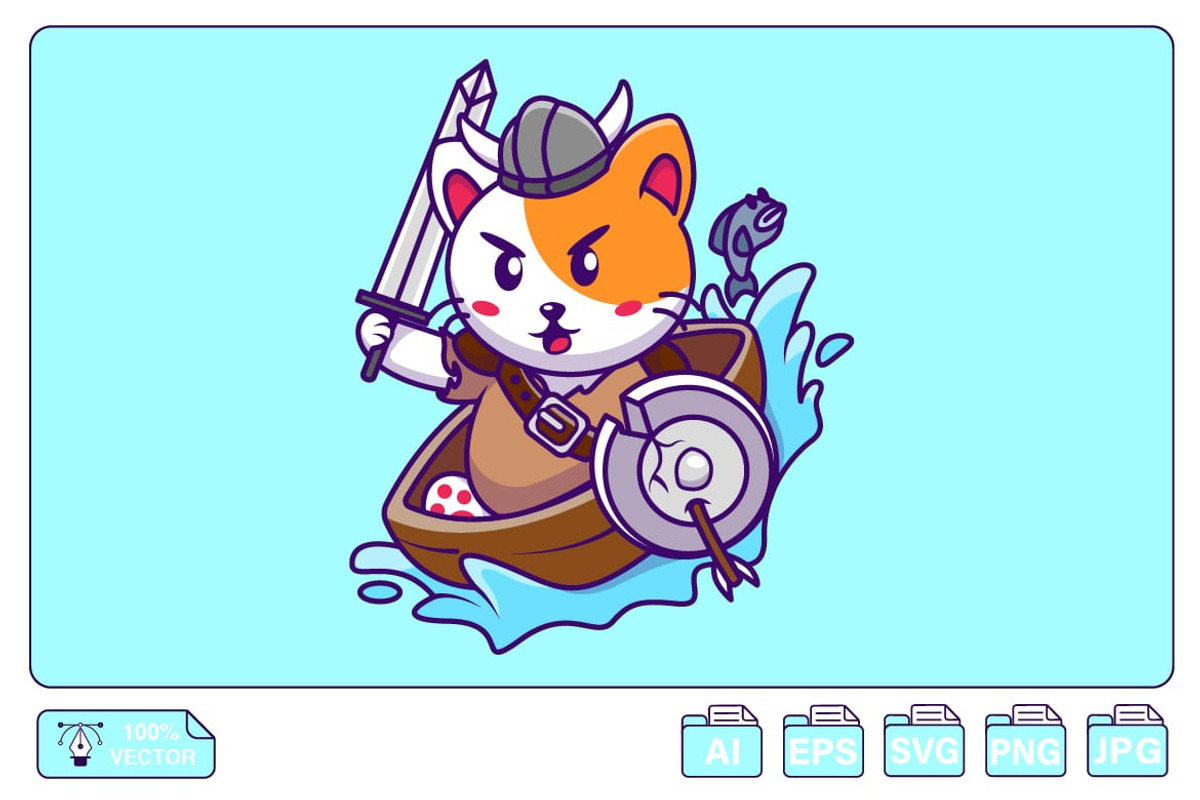 Cute Viking Cat Cartoon Vector, a Work Illustration by Artstorystudio (Photo 1 of 3)
