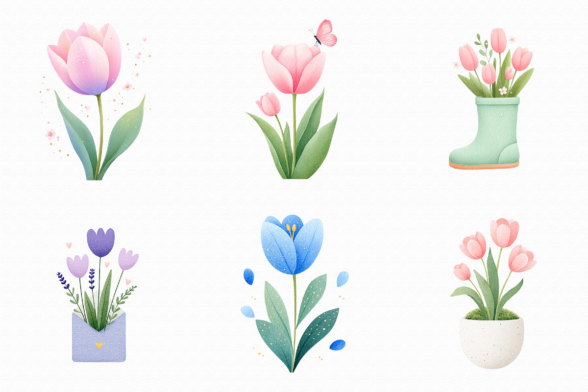 Whimsical Spring Tulip Flower Clipar, an Illustration by Libby Wishes (Photo 2 of 9)
