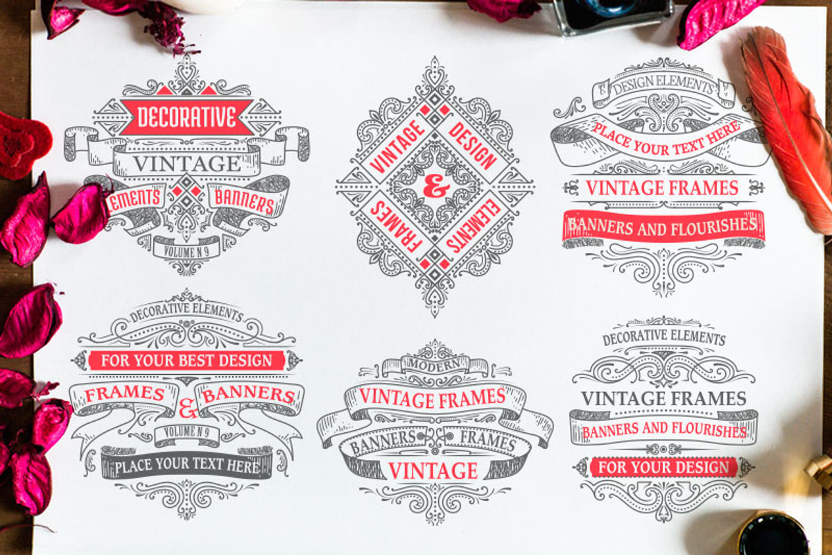 SET of vintage frames and badges, a Decorative Illustration by ARSCOR (Photo 3 of 5)
