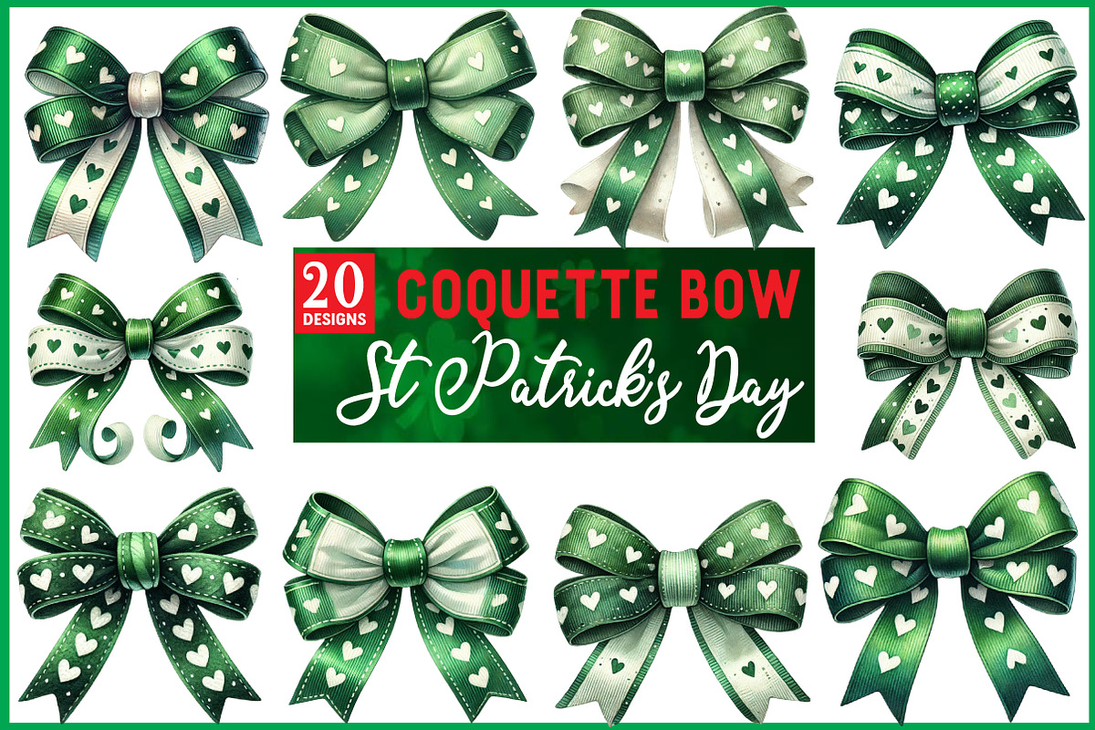St Patrick's Day Heart Coquette Bow, an Illustration by Watercolor design (Photo 1 of 4)