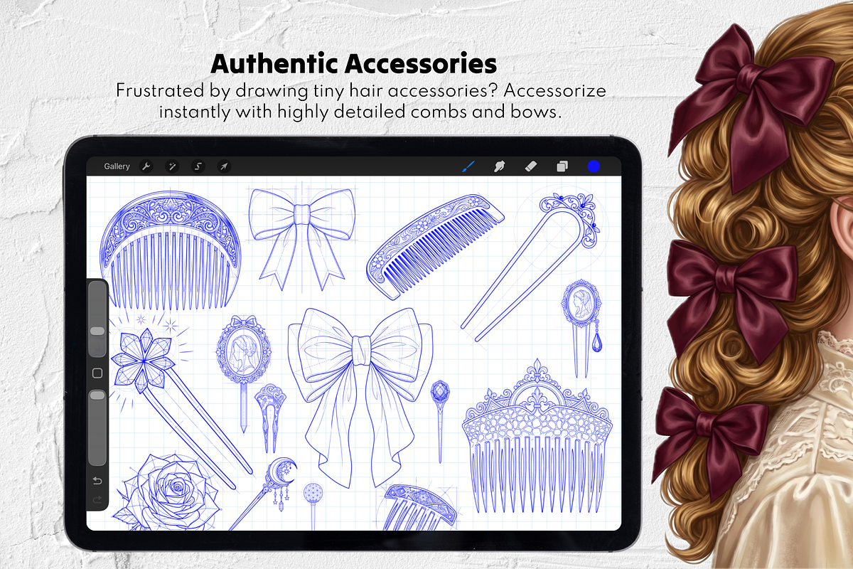 Victorian Hair Procreate Stamps, a Brush Add-On by Selentaori Studio (Photo 9 of 12)