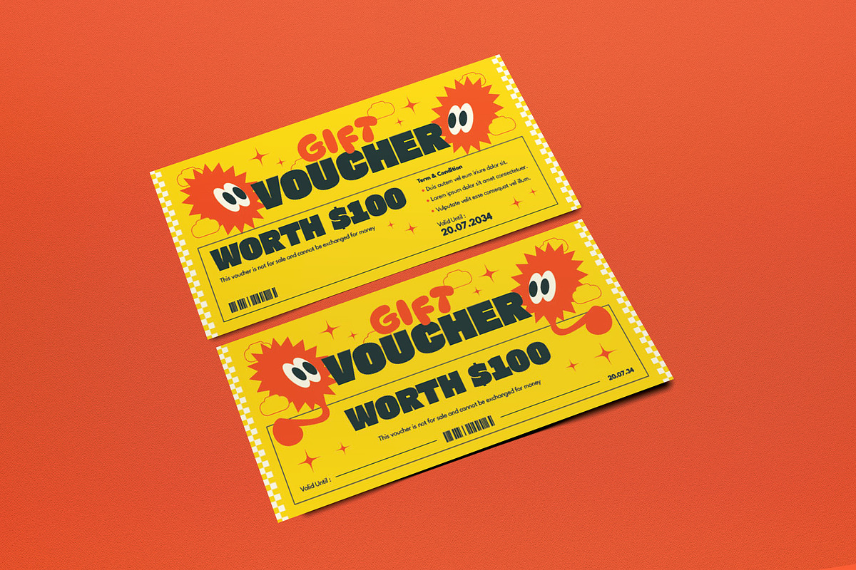 Yellow Retro Gift Voucher, a Card Template by graphicook (Photo 2 of 3)