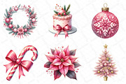 Watercolor Pink Christmas Clipart, an Illustration by DreamPrint404 (Thumbnail 2 of 6)