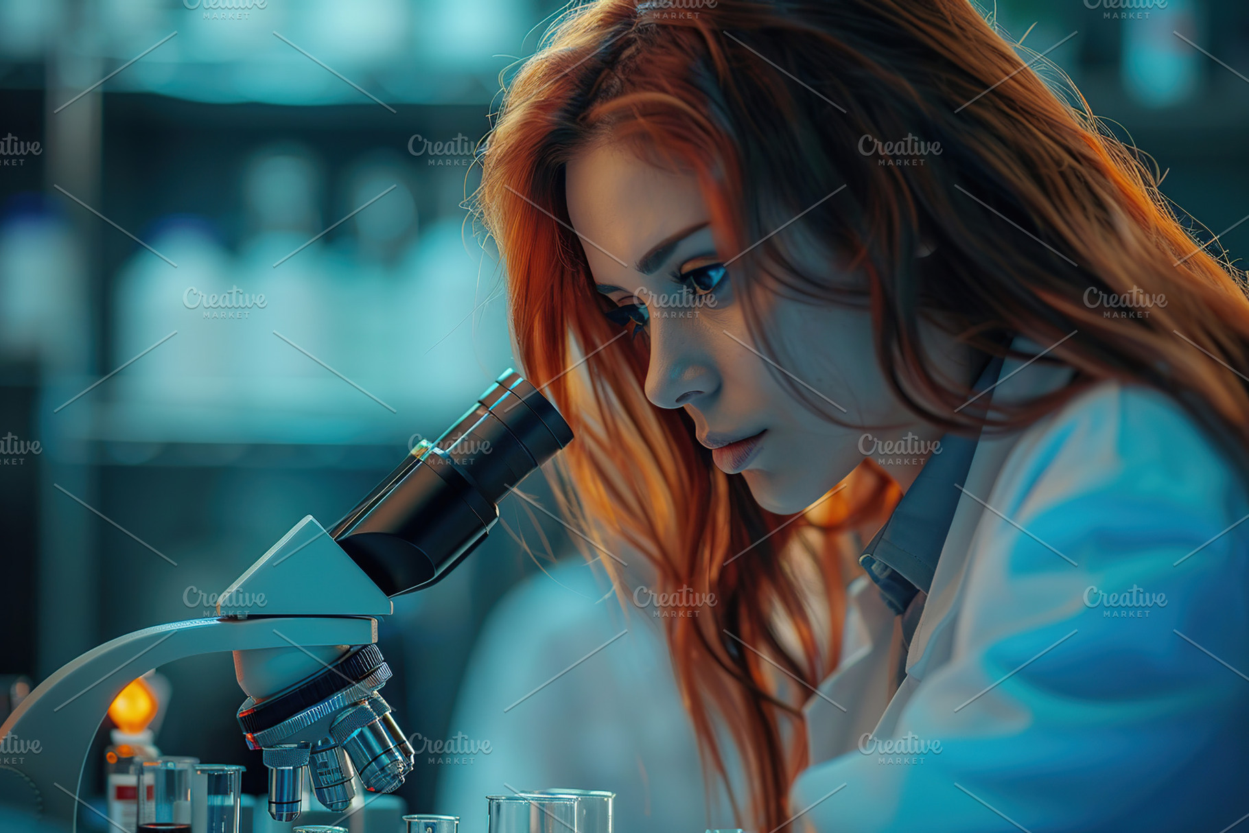Biochemical scientist working with microscope in pharmaceutical, a Health & Medical Photo by AlyaAnd
