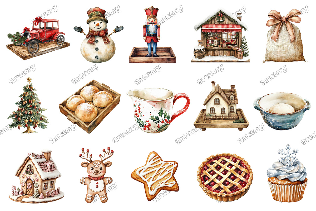 Watercolor Christmas Baking Clipart, an Illustration by designcity5 (Photo 3 of 5)