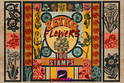 Retro style flower stamps Procreate, a Brush Add-On by TheWhiteCatLab (Thumbnail 1 of 5)