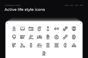 Active life style icons, an Outline Icon by Wencory
