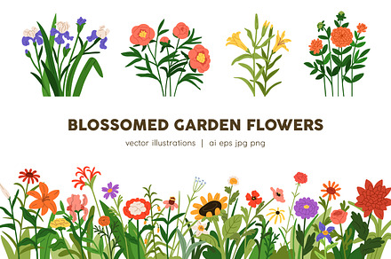 Blossomed flowers set, floral border, a Decorative Illustration by Good Studio