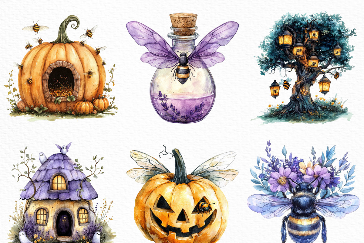 Soft Purple Halloween Bees Clipart, an Illustration by Craft Nest (Photo 2 of 6)