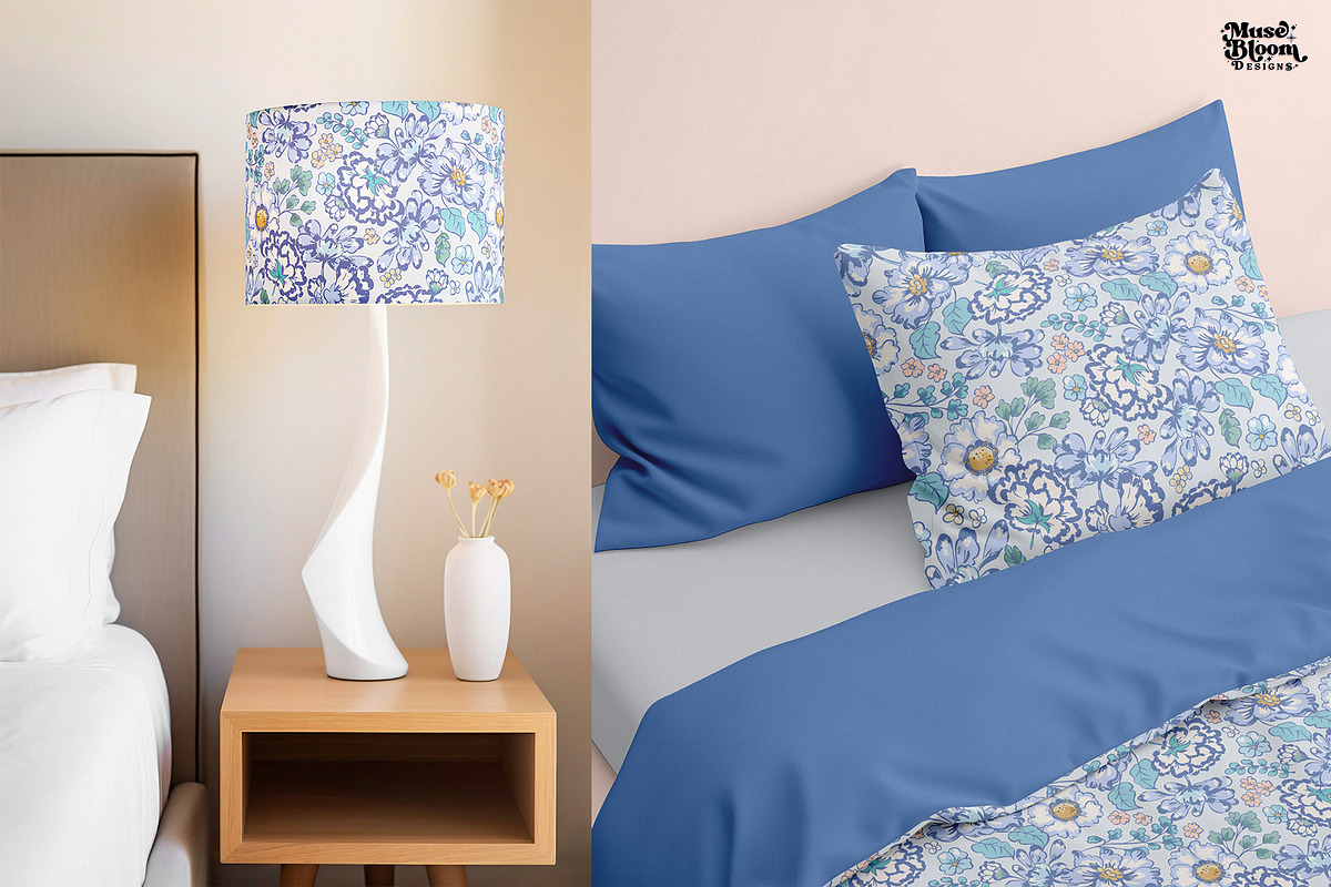 Blue Floral Seamless Pattern, a Pattern Graphic by MuseBloomDesigns (Photo 3 of 6)