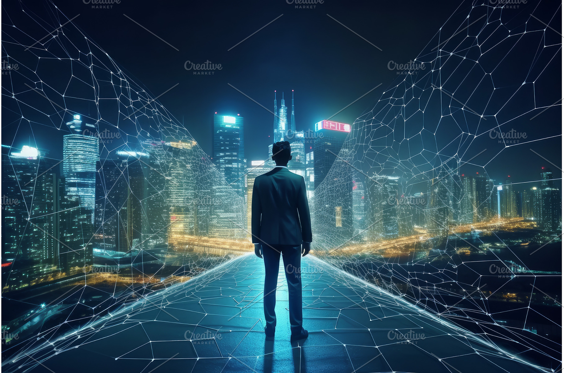 Businessman walking future city, a Technology Photo by Ylivdesign