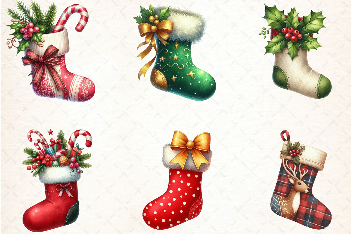 Christmas Stockings Clipart, an Illustration by DreamCafeArt (Photo 6 of 6)