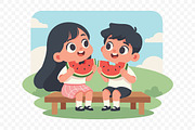 Joyful Kids Watermelon Snack Cartoon, a Food Illustration by Partikusi Design (Thumbnail 3 of 3)