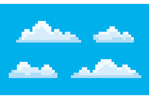 Clouds Pixel Game Graphics 8 Bit Sky