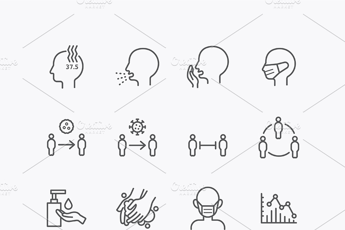 corona covid19 virus icons flat line, an Outline Icon by Feelplus Creator (Photo 2 of 6)