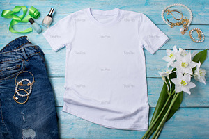 Womens T-shirt Mockup With Lilies