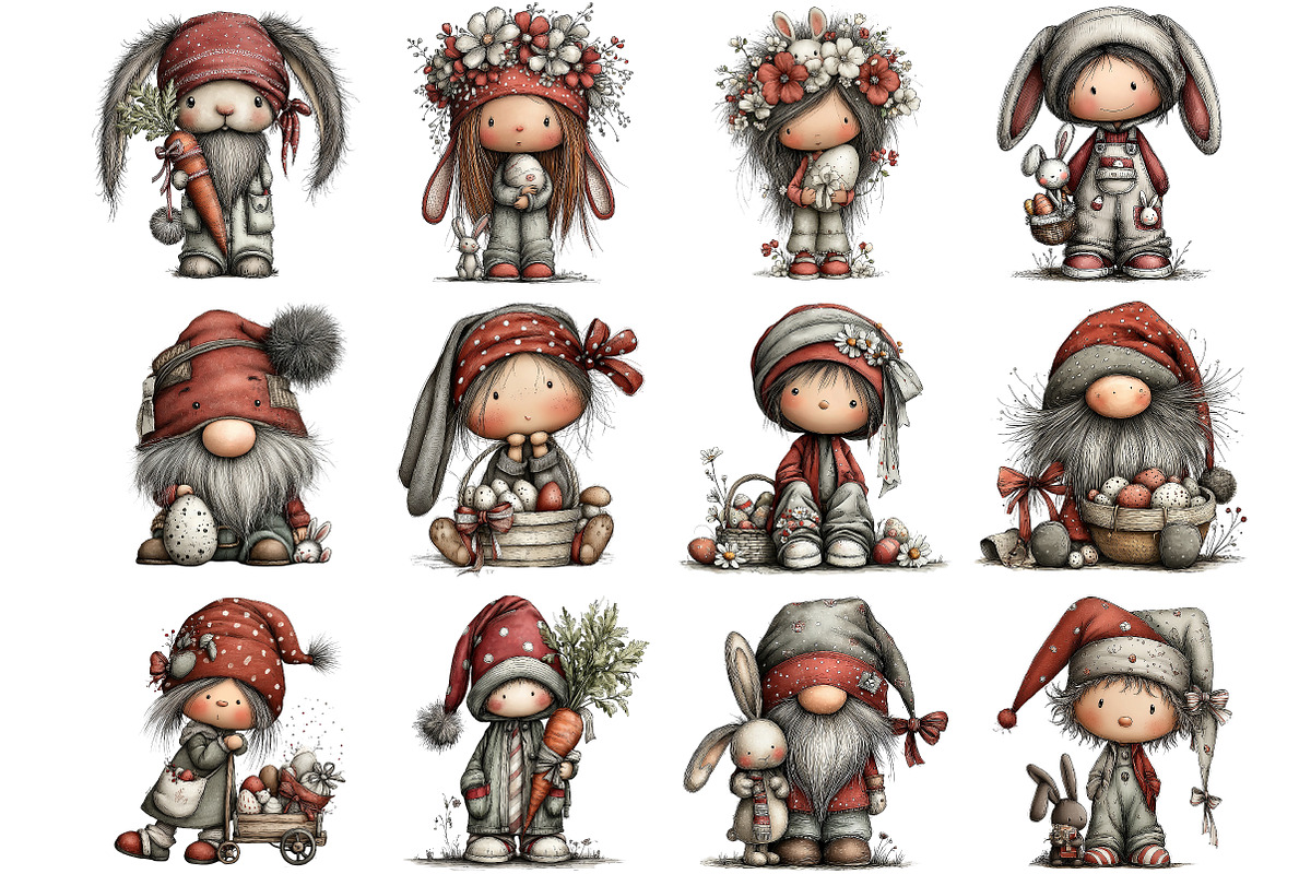 Whimsical Easter Gnome Clipart, an Illustration by DreamArtGraphic (Photo 4 of 4)