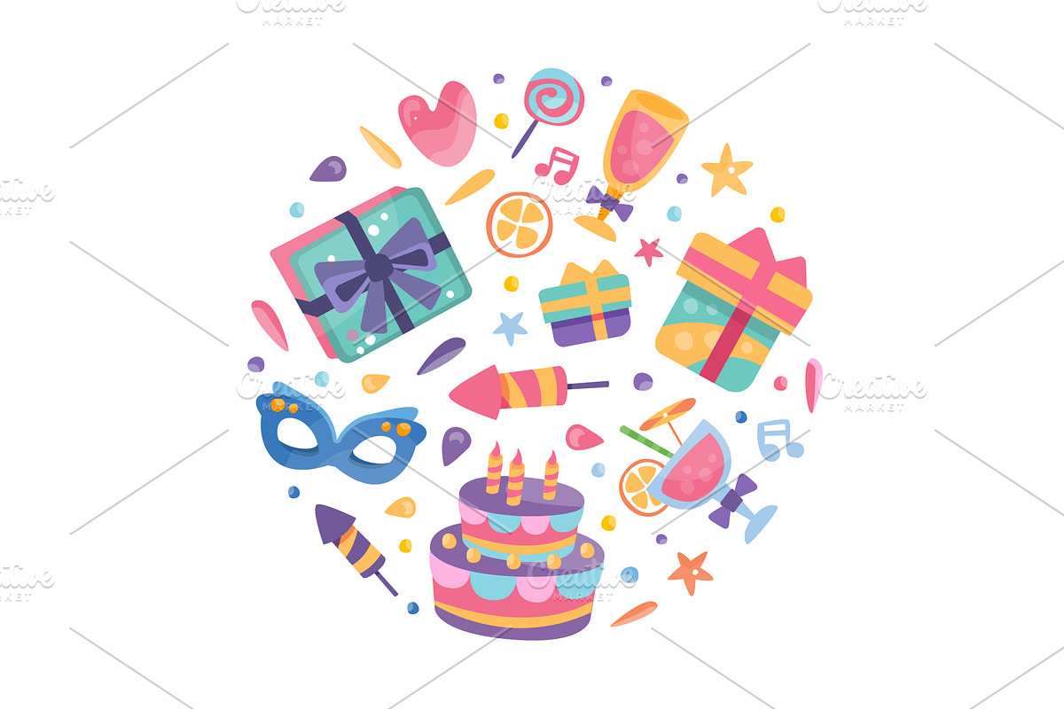 Happy Birthday Circle Arrangement, an Object Graphic by TopVectors