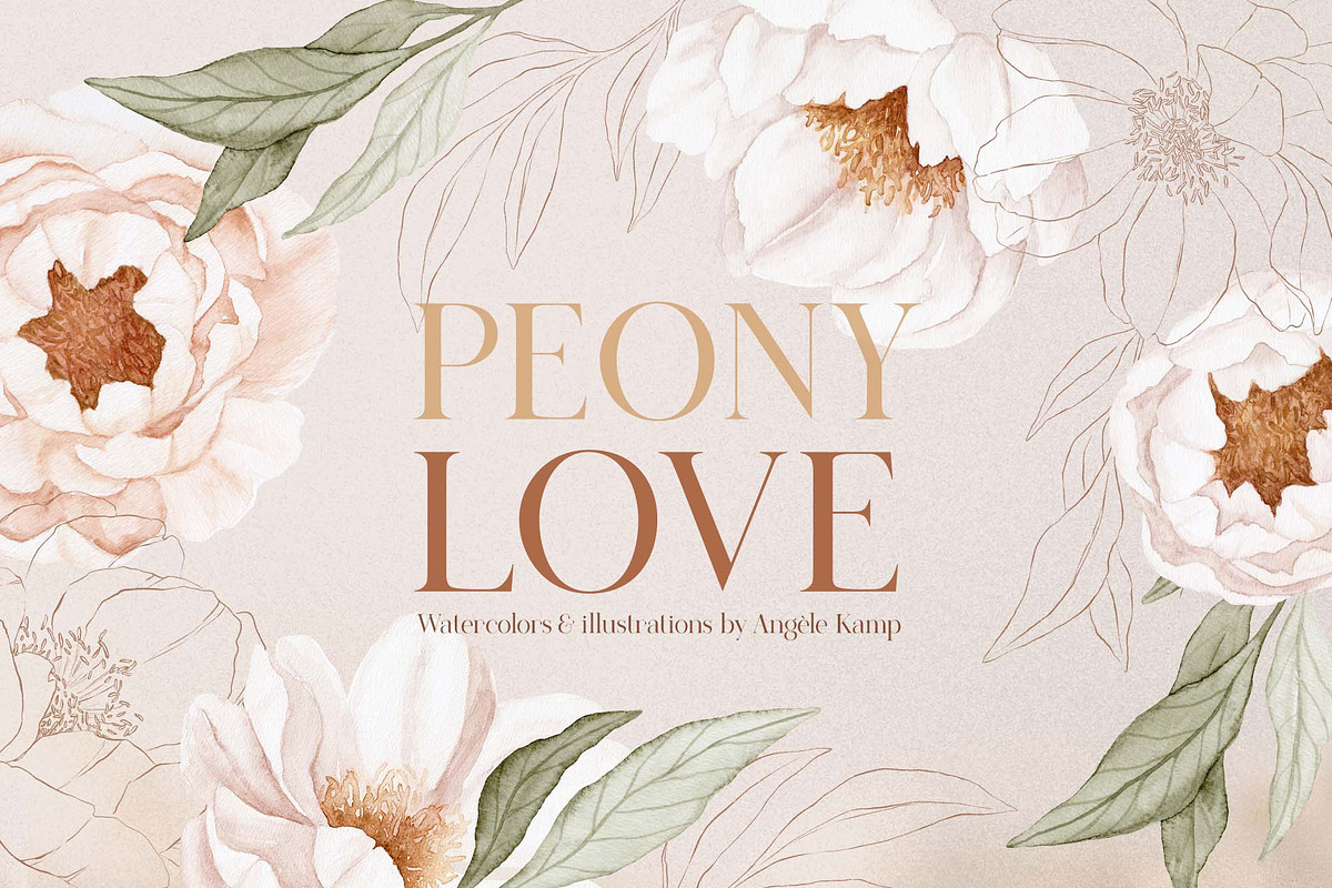 Peony Love watercolor patterns, an Illustration by Angele Kamp (Photo 1 of 10)
