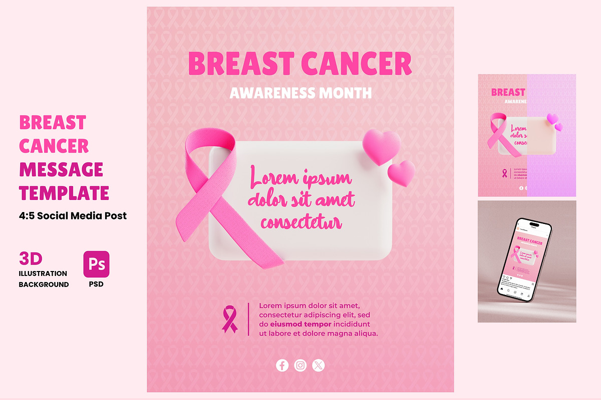 Breast Cancer Social Media Post, a Social Media Template by TandemStock