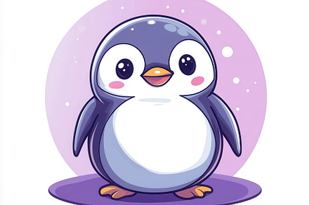 Adorable Purple Penguin Cartoon Illu, a Photo by Pixeness