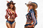 Patriotic Cowgirls Clipart Set, a Person Illustration by ThatsDesignArt (Thumbnail 9 of 11)