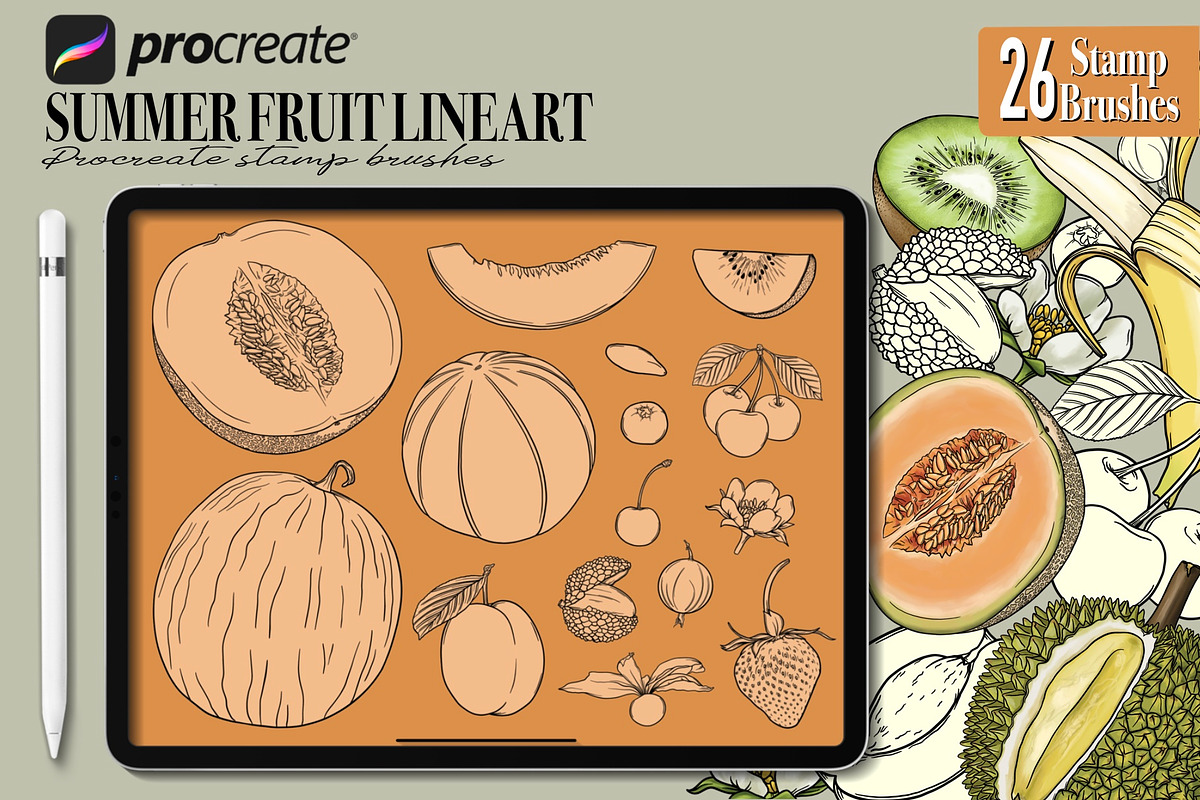 Procreate Summer Fruit Stamp Brushes, a Brush Add-On by PDknyStudio (Photo 2 of 6)