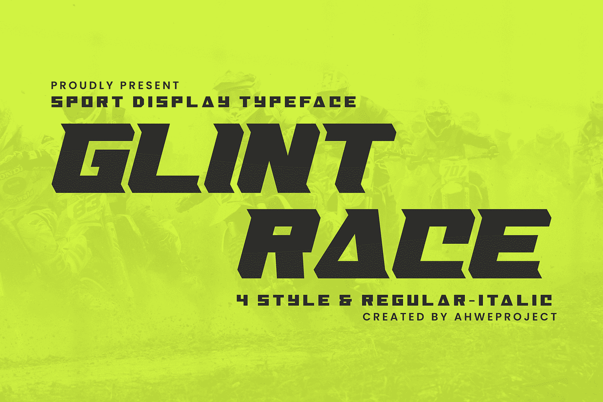 Glint Race, a Sans Serif Font by ahweproject (Photo 1 of 8)